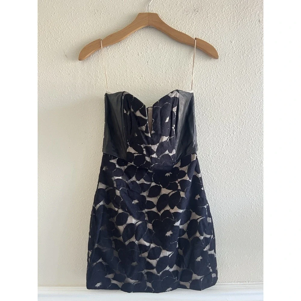 Mason Michelle Mason Size 0 Black Floral Lace Lambskin Leather Mini Dress Party